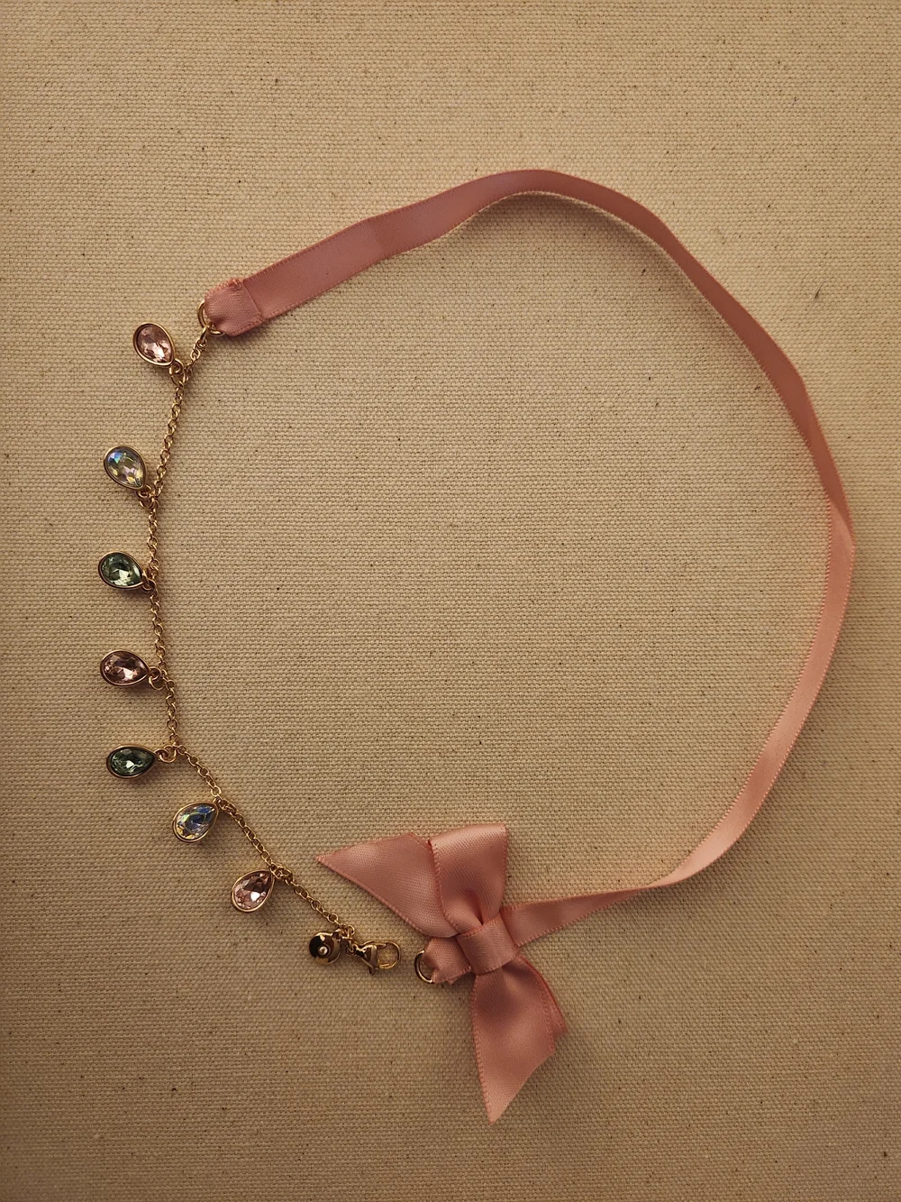 💕5/$25 J crew Delicate Pink Ribbon Choker Necklace with Gem Drops